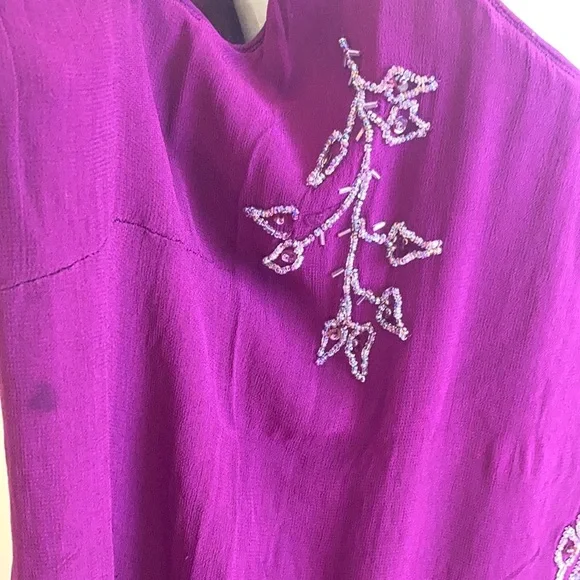 Vintage 80s Beaded Leaf Dress XXL - Picture 9 of 15